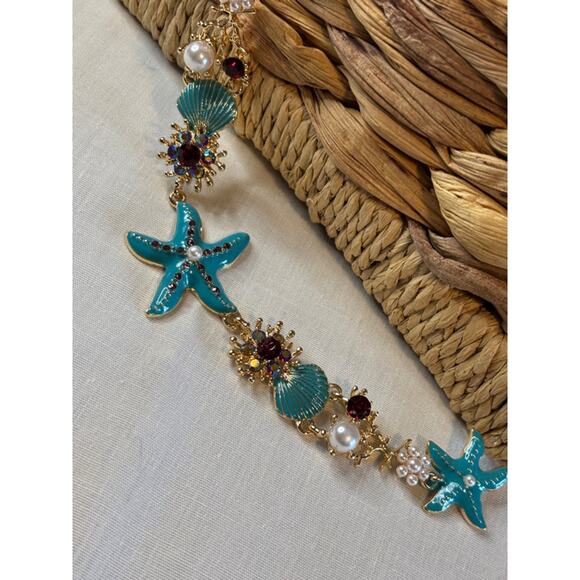 Starfish & Pearl Statement Necklace Turquoise Beads Resort Coastal Chic NWT - Picture 3 of 8